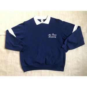 Vtg Air Force Academy Sweatshirt Navy & White Collared Authentic 1980’s Retro